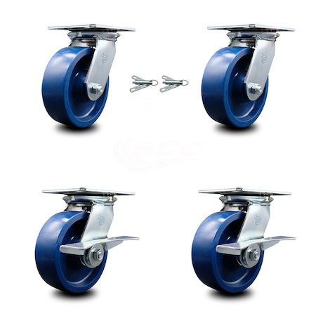 6 Inch Solid Poly Swivel Caster Swivel Locks 2 Brakes, 2PK